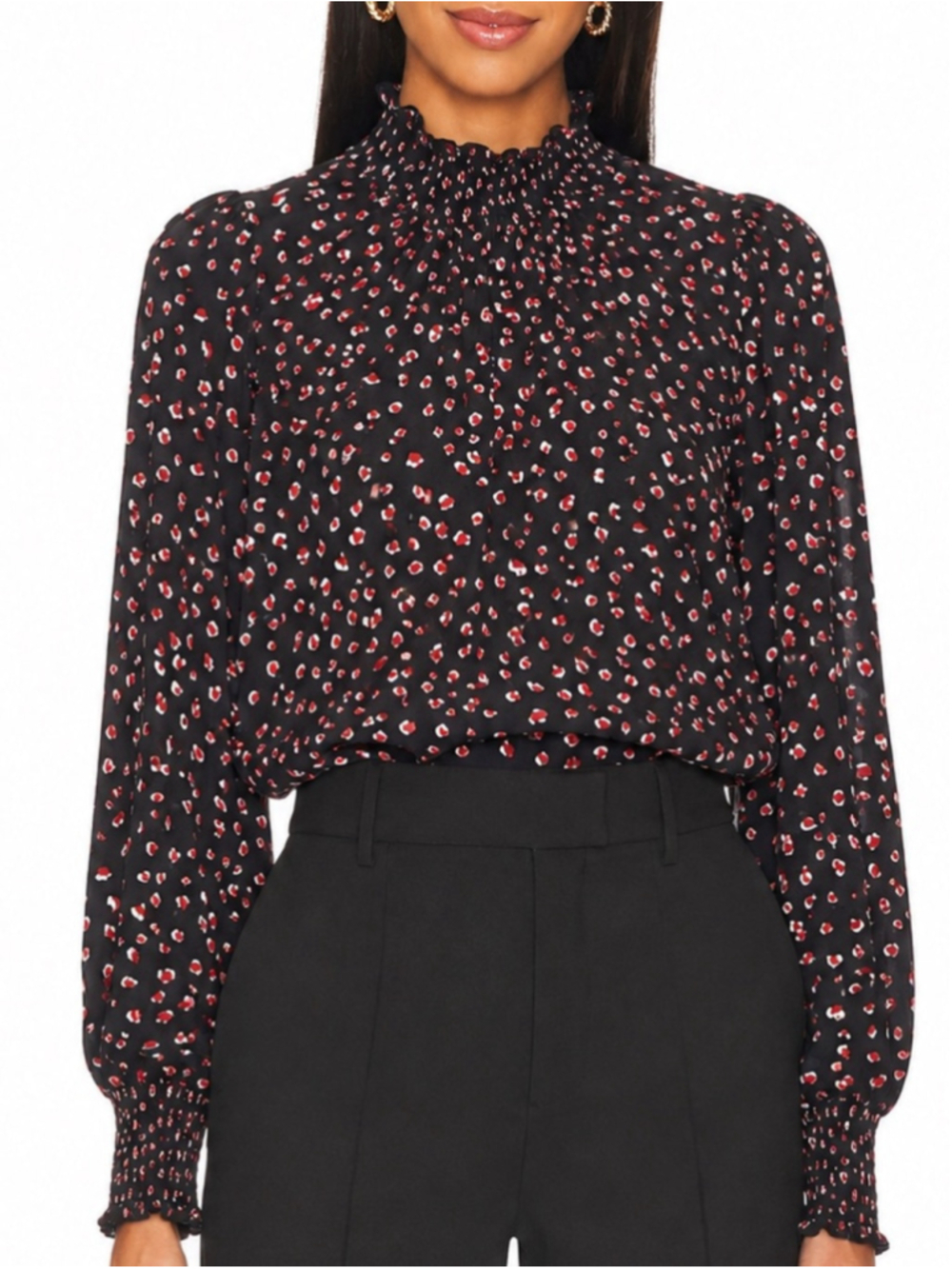 Anthropologie Sanctuary Smocked Mock Neck Print Blouse top